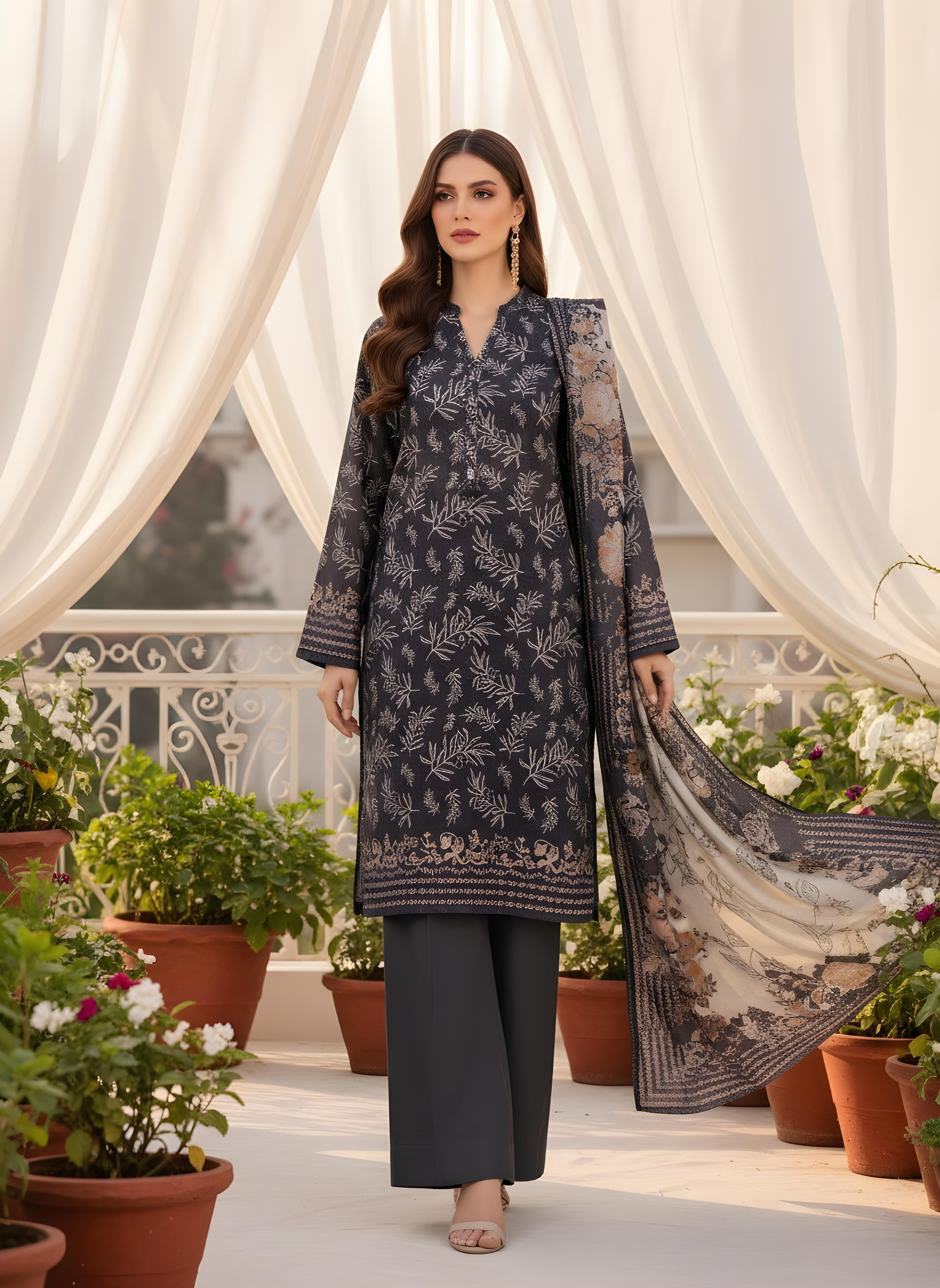 Smoky Blue - SB Printed Khaddar