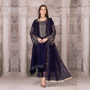 3 Piece Embroidered Chiffon Frock - Sherry's wardrobe