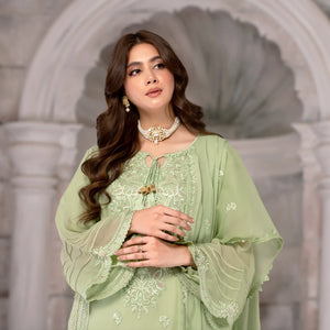 3 Piece Embroidered Pleated Chiffon Suit - Sherry's wardrobe