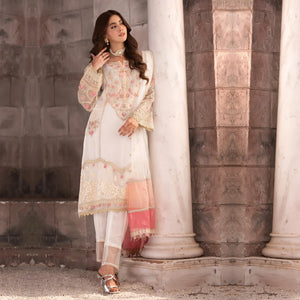3 Piece Embroidered White Chiffon Dress - Sherry's wardrobe