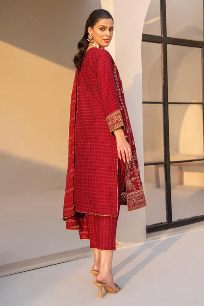 AR-3652 | 3 Piece Scarlet Red Grid Lawn