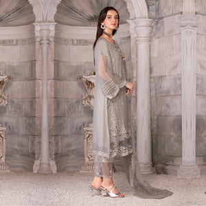 3 Piece Embroidered Pleated Chiffon Dress - Sherry's wardrobe