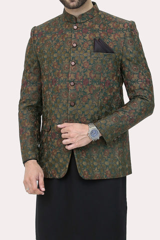 Embroidered Prince Coat - Green