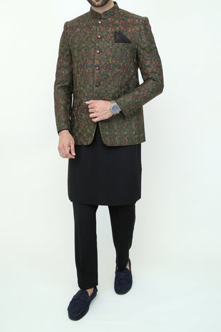 Embroidered Prince Coat - Green