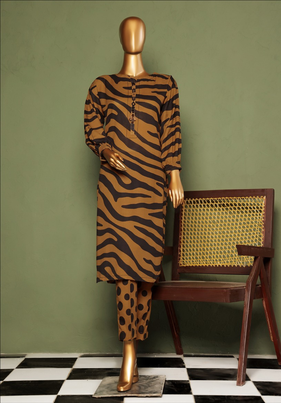 HZ - Khaddar Co-ords Gold Black