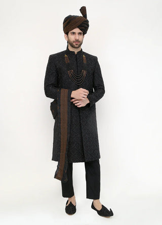 Premium Hand Work Black Traditional Sherwani