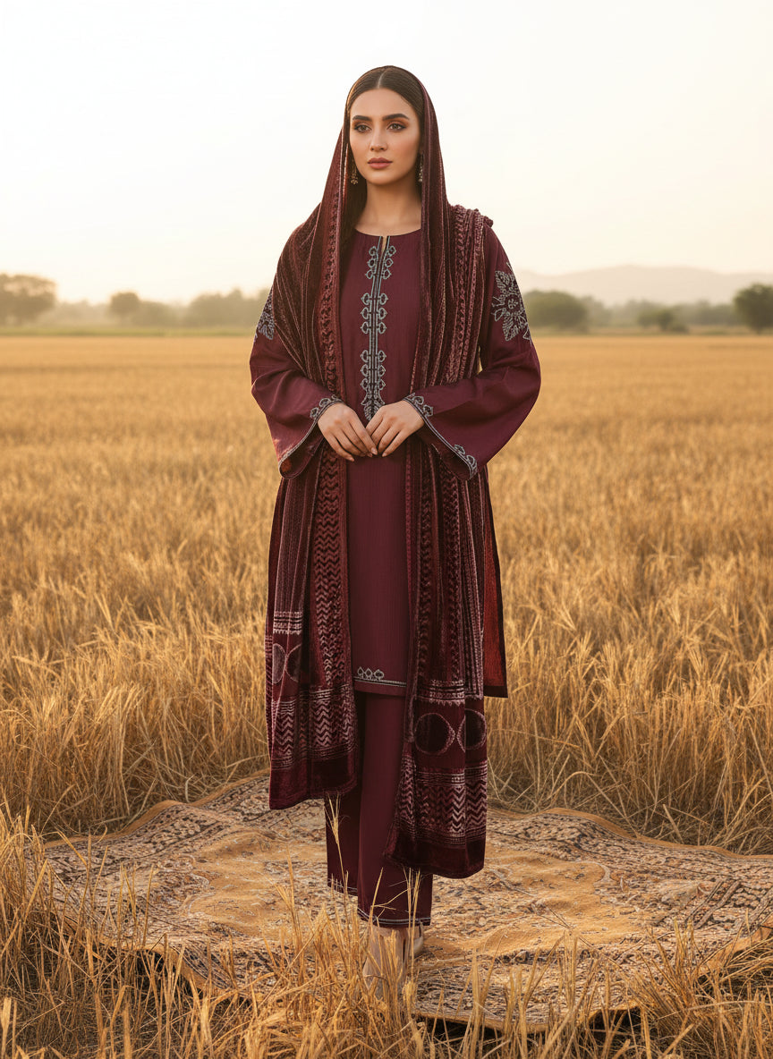 Maroon - SB Viscose with palachi shawl