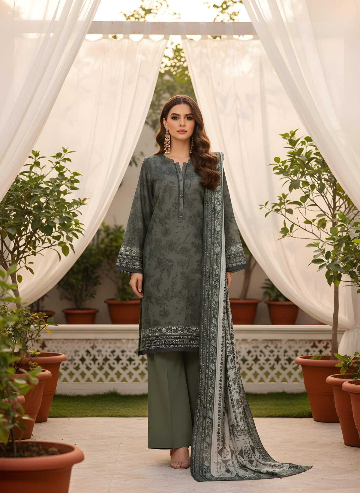 Muted Olive - SB Printed Khaddar