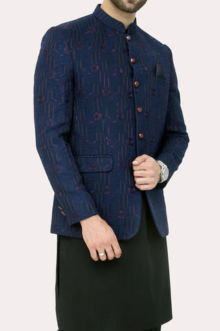 Embroidered Prince Coat - Navy Blue