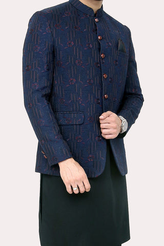 Embroidered Prince Coat - Navy Blue