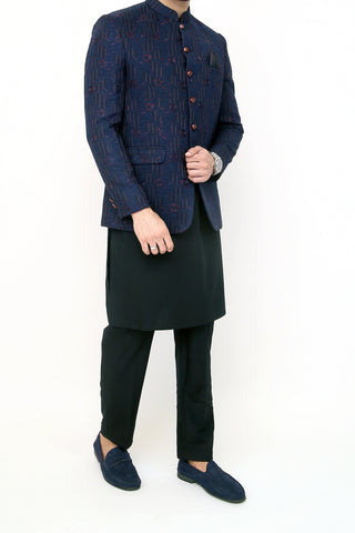 Embroidered Prince Coat - Navy Blue