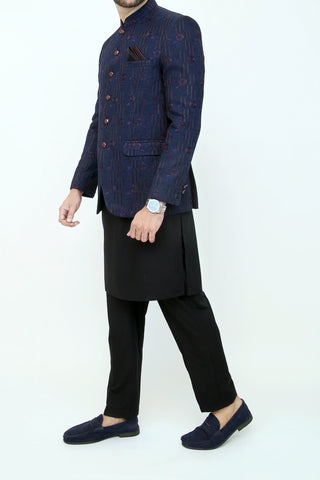 Embroidered Prince Coat - Navy Blue