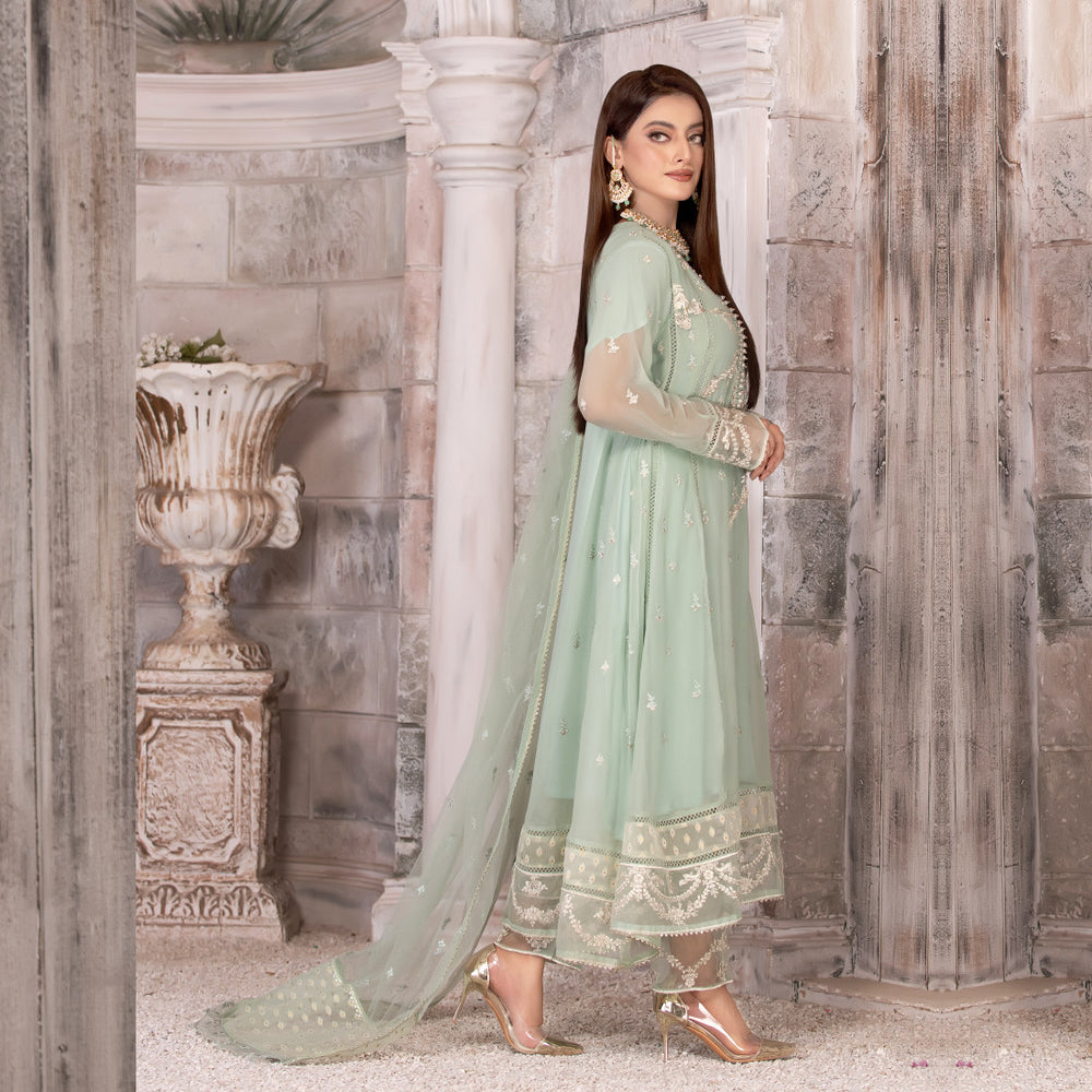 3 Piece Embroidered Flared Chiffon Dress - Sherry's wardrobe