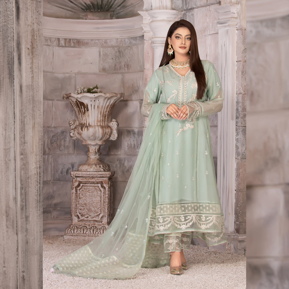 3 Piece Embroidered Flared Chiffon Dress - Sherry's wardrobe