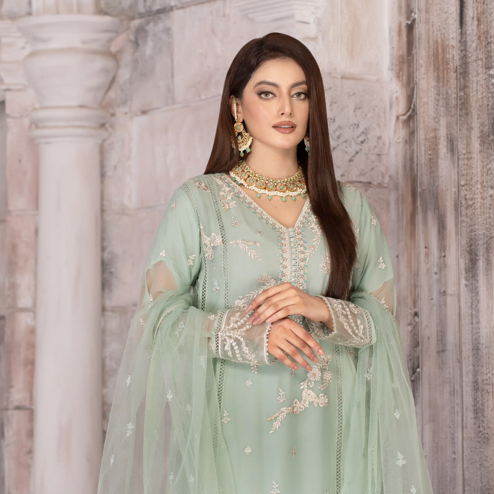 3 Piece Embroidered Flared Chiffon Dress - Sherry's wardrobe