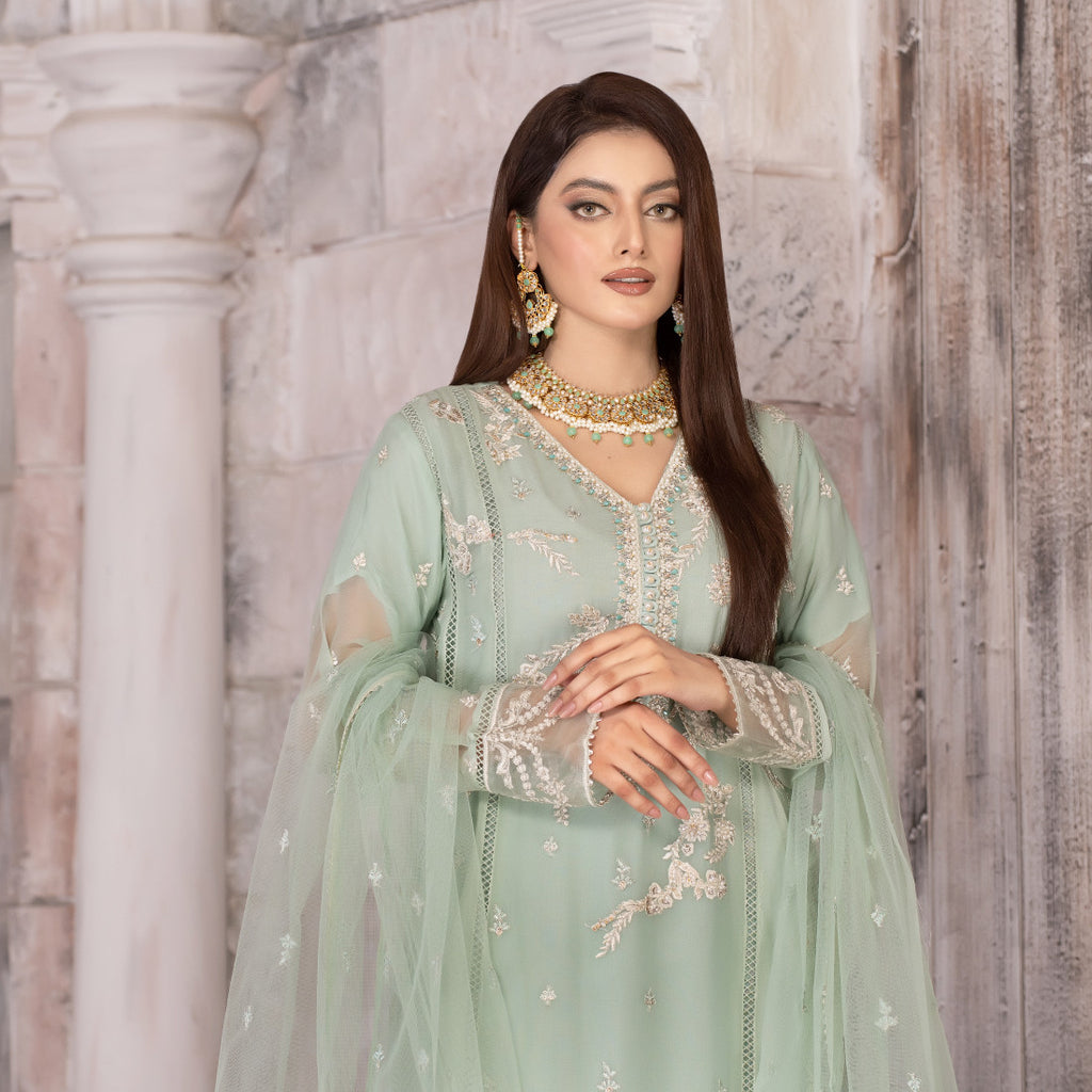 3 Piece Embroidered Flared Chiffon Dress - Sherry's wardrobe