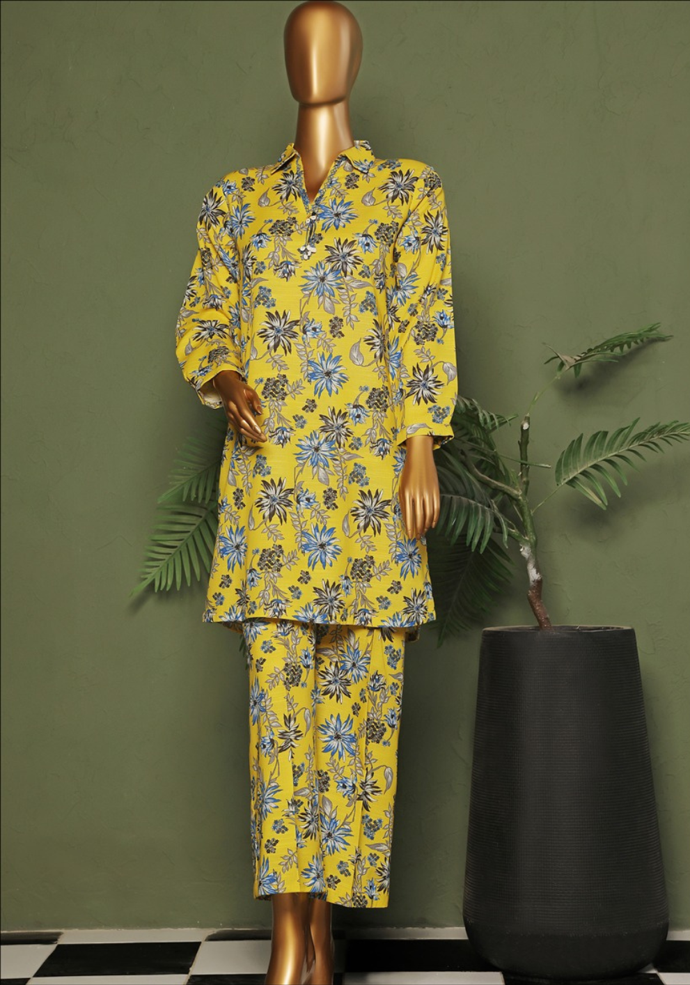 HZ - Khaddar Co-ords Floral Yellow