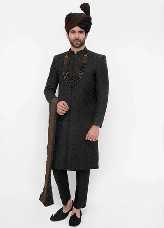 Premium Hand Work Black Traditional Sherwani