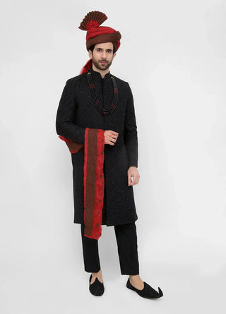 Premium Hand Work Black3 Traditional Sherwani