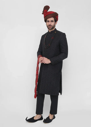 Premium Hand Work Black3 Traditional Sherwani