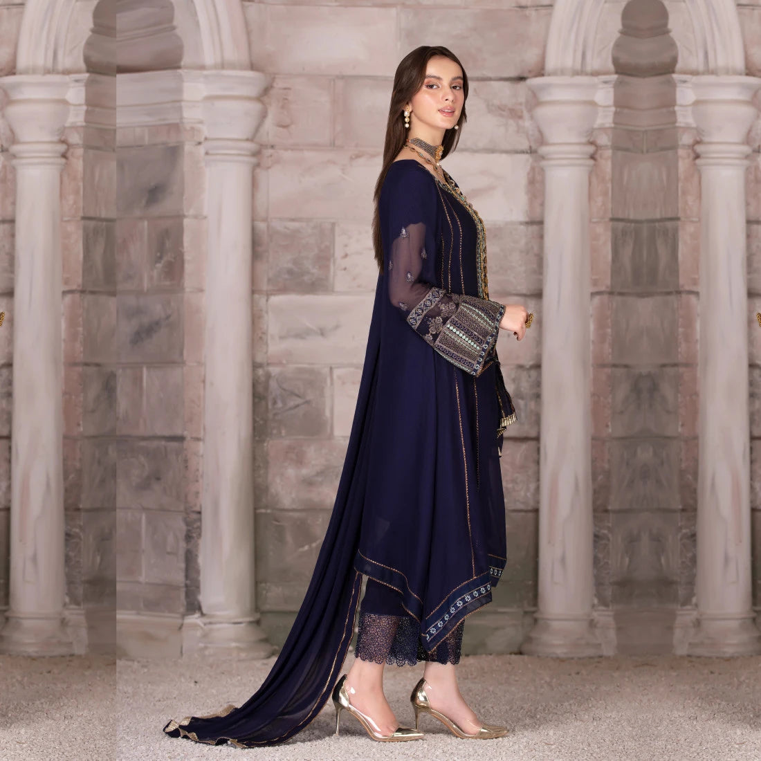 3 Piece Embroidered Chiffon Frock - Sherry's wardrobe