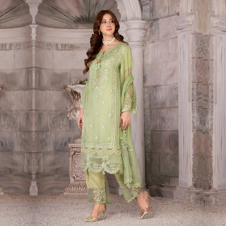 3 Piece Embroidered Pleated Chiffon Suit