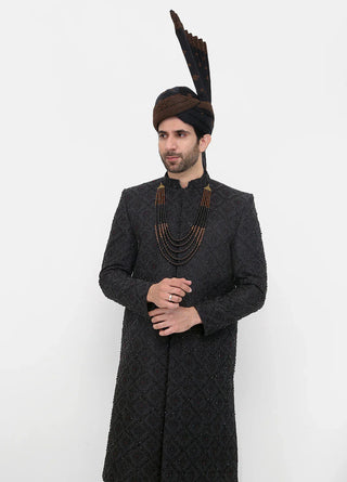 Premium Hand Work Black Traditional Sherwani