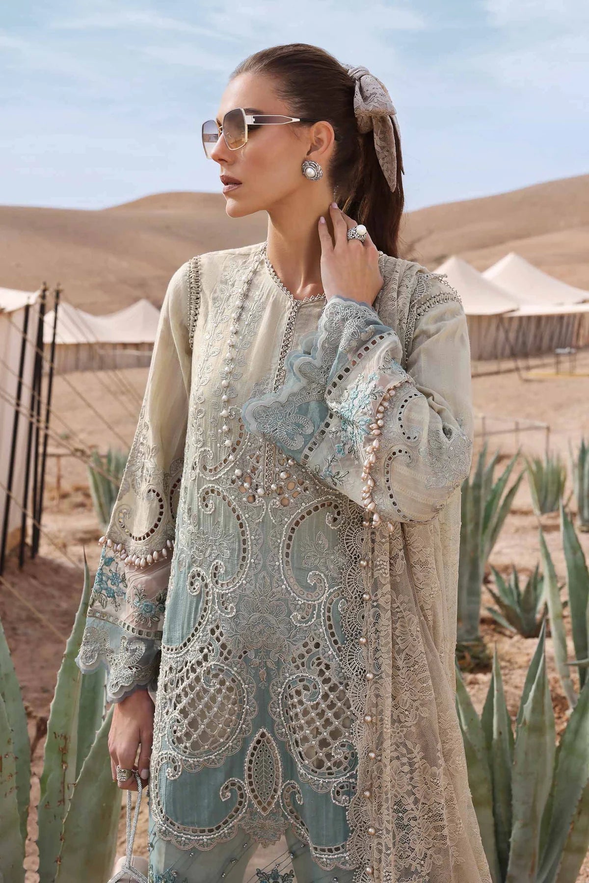 3 Piece Embroidered Dobby Lawn Suit | D-2515-B