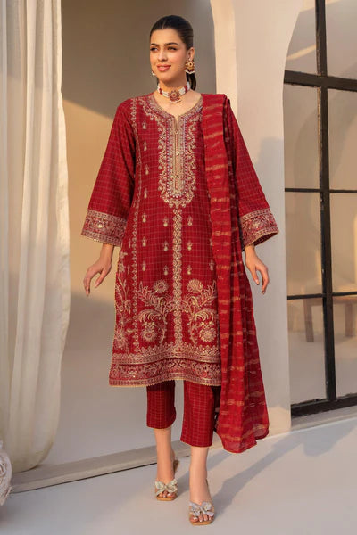 AR-3652 | 3 Piece Scarlet Red Grid Lawn