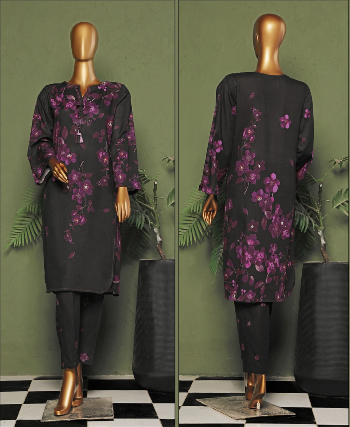 HZ - Khaddar Co-ords Black Purple