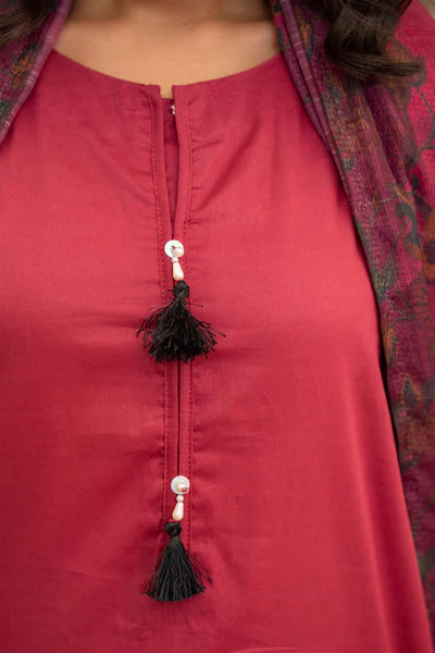 AR-3745 - 3 Piece Scarlet Red Lawn Suit Pret