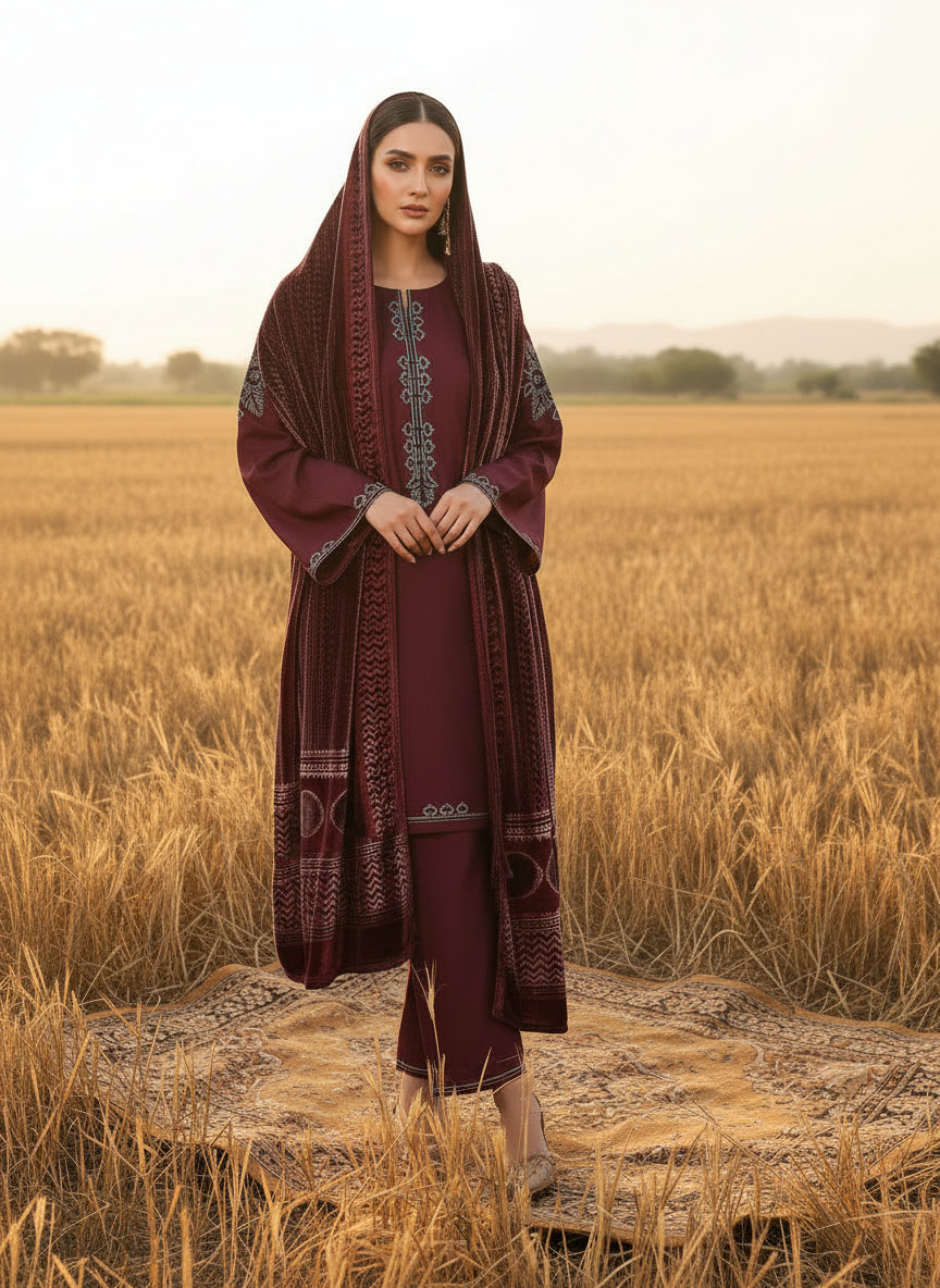 Maroon - SB Viscose with palachi shawl