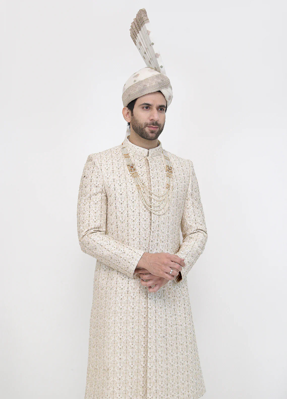 Premium Hand Work Cream Traditional Sherwani