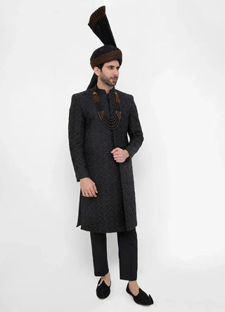 Premium Hand Work Black Traditional Sherwani