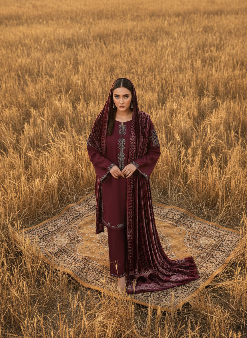 Maroon - SB Viscose with palachi shawl