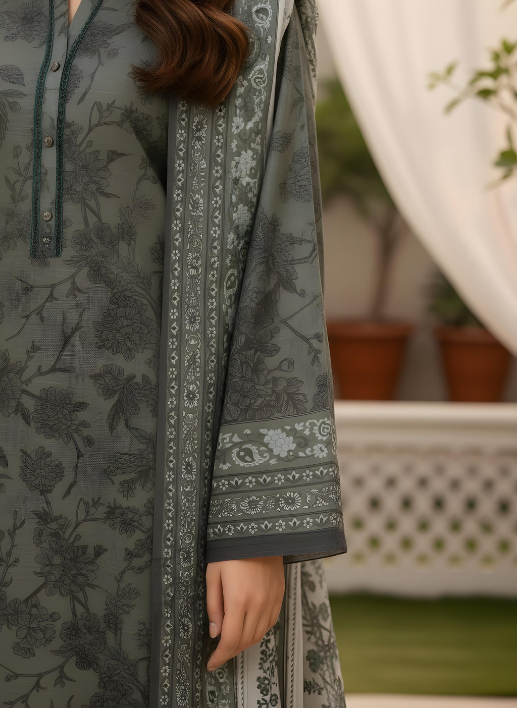 Muted Olive - SB Printed Khaddar