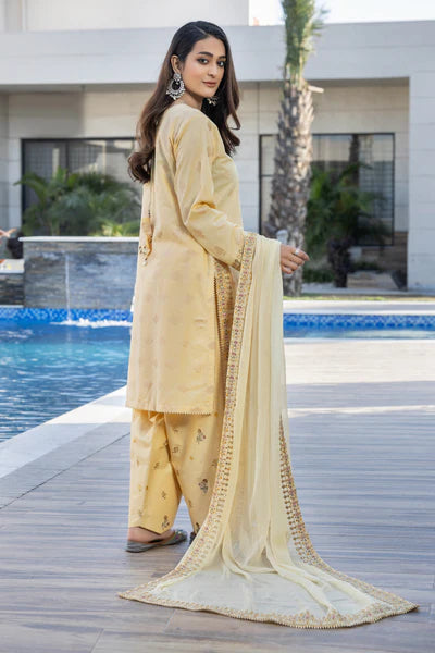 AR-3725 | 3 Piece Light Yellow Allover Jacquard Suit