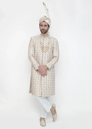 Premium Hand Work D-White Traditional Sherwani