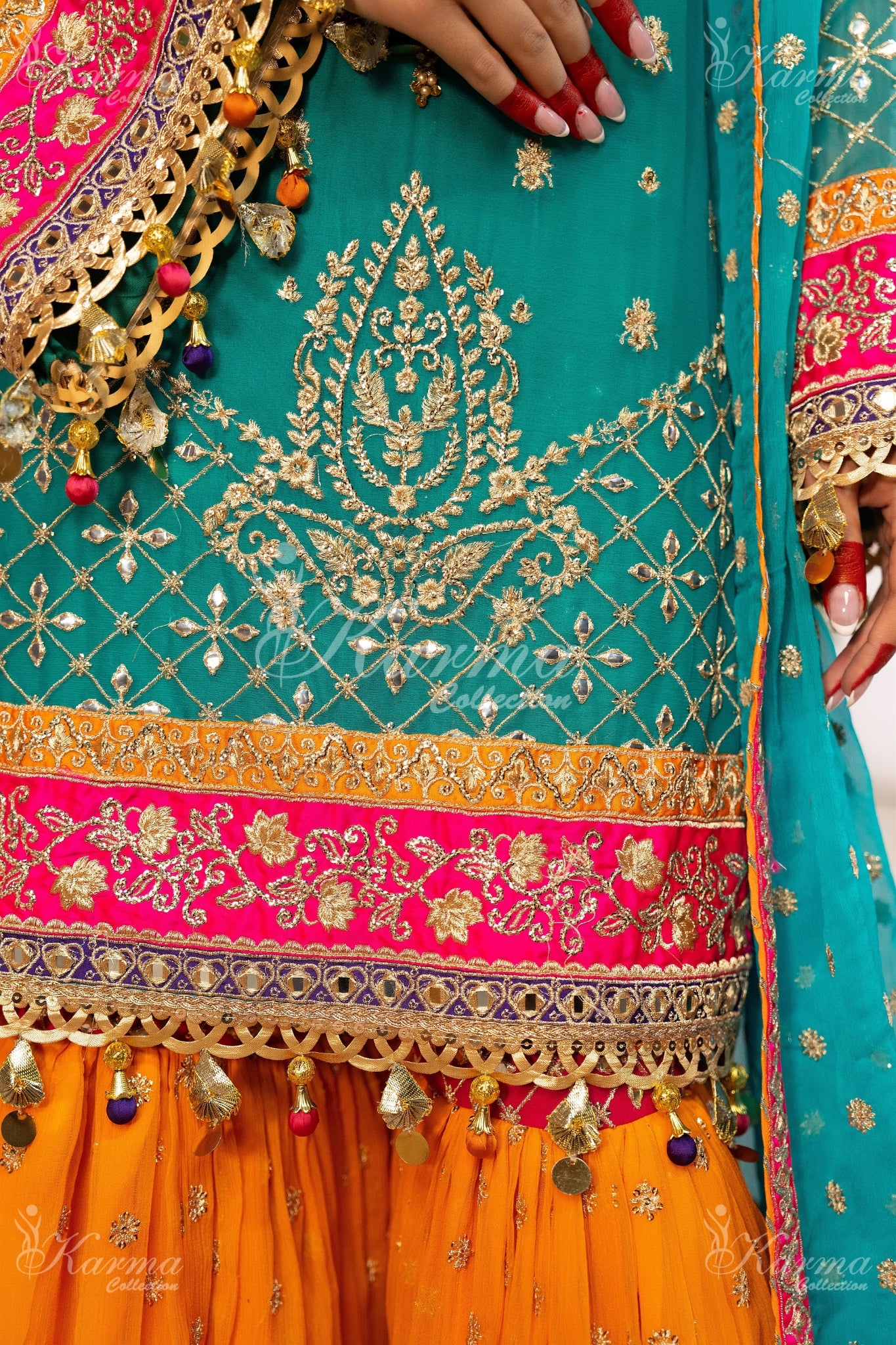 KCS-F-425-Sea Green & orange - Sherry's wardrobe