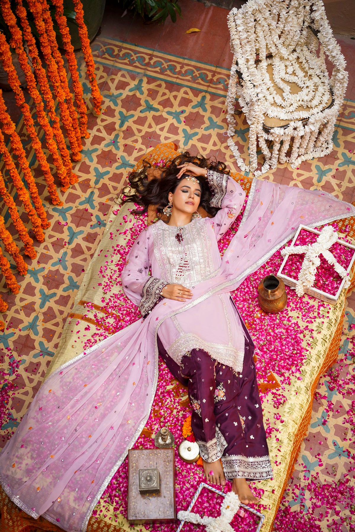 Pastel Pink & Maroon Raw Silk Formal Embroidered Suit