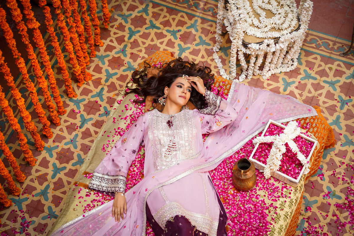 Pastel Pink & Maroon Raw Silk Formal Embroidered Suit