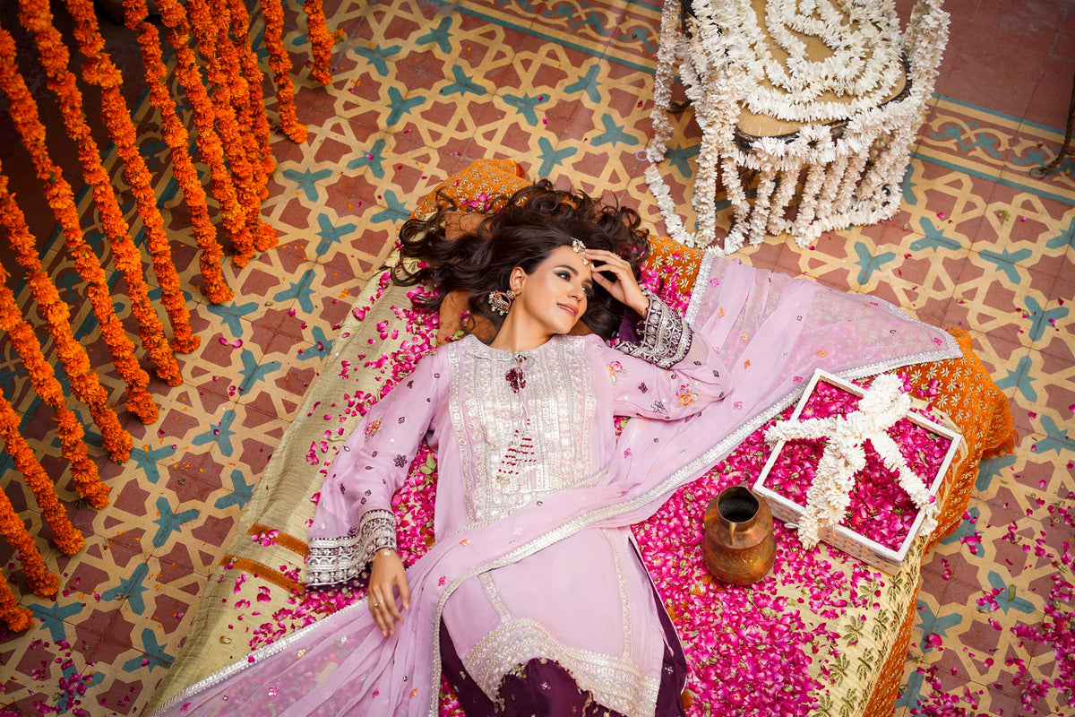 Pastel Pink & Maroon Raw Silk Formal Embroidered Suit