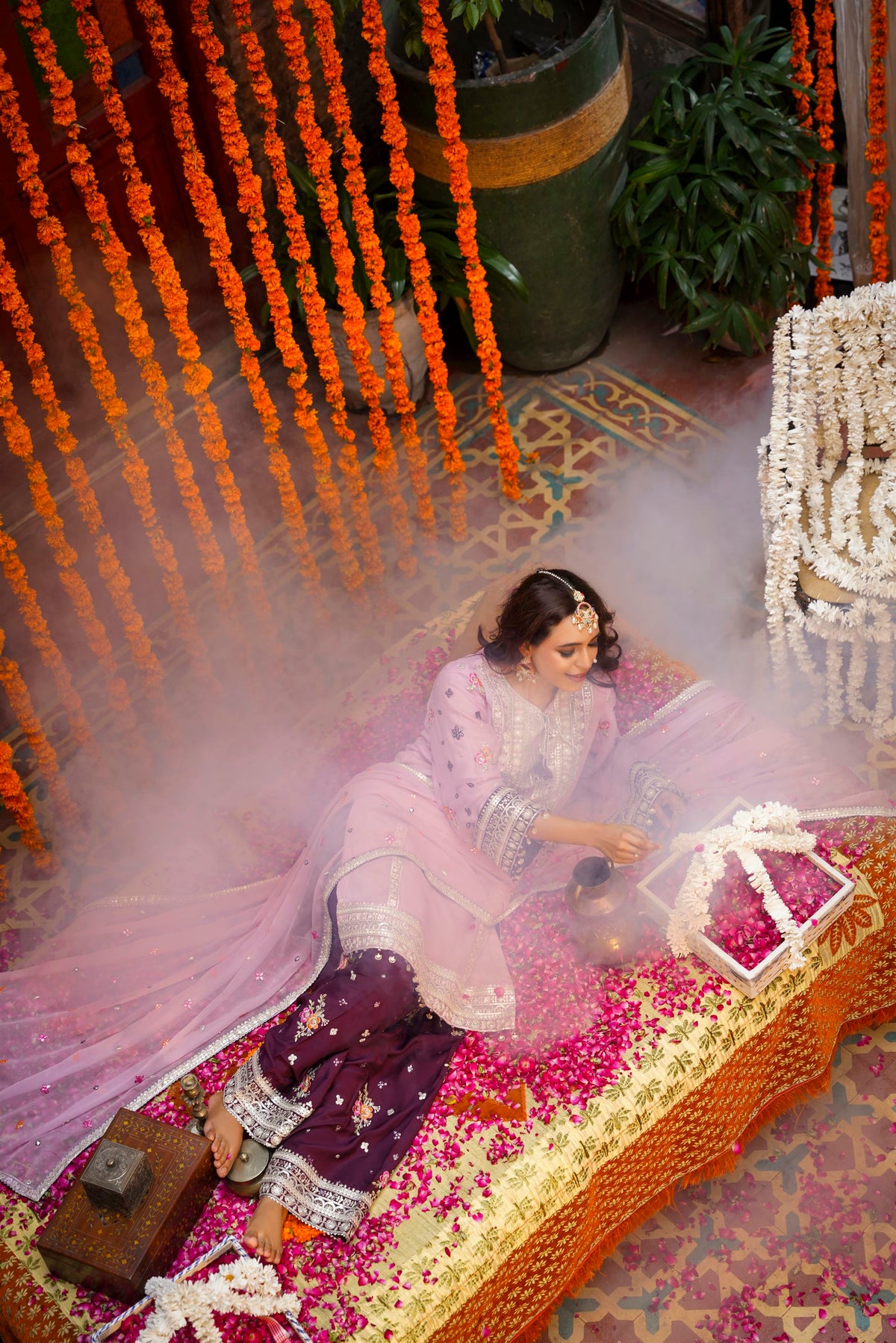 Pastel Pink & Maroon Raw Silk Formal Embroidered Suit