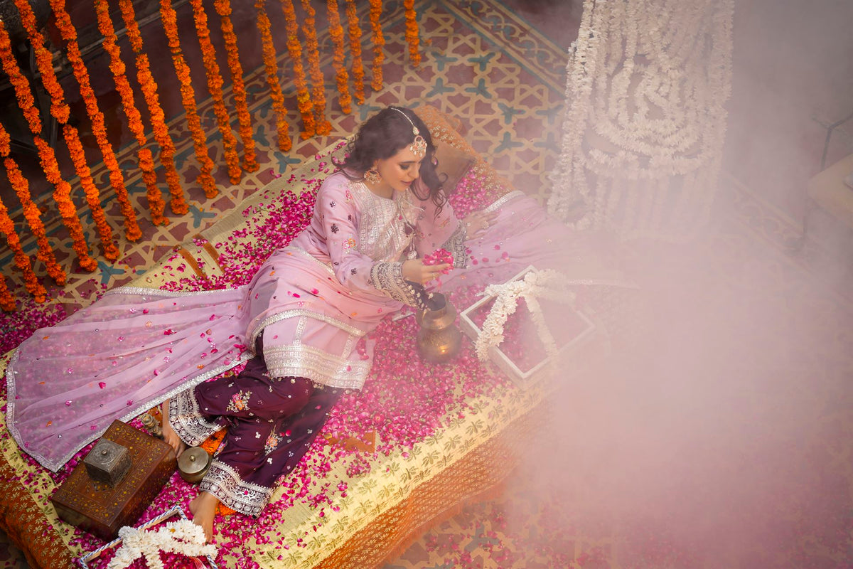 Pastel Pink & Maroon Raw Silk Formal Embroidered Suit