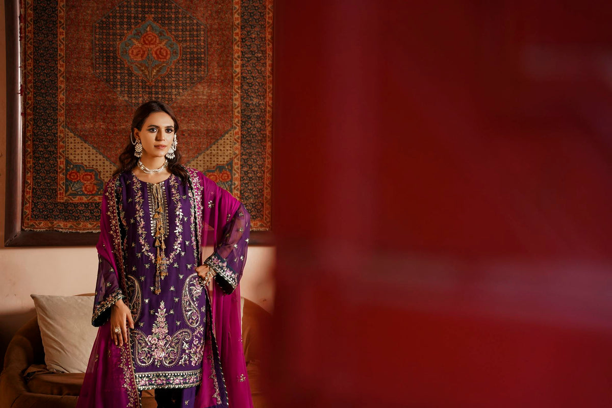 Deep Purple & Magenta Raw Silk Formal Embroidered Suit