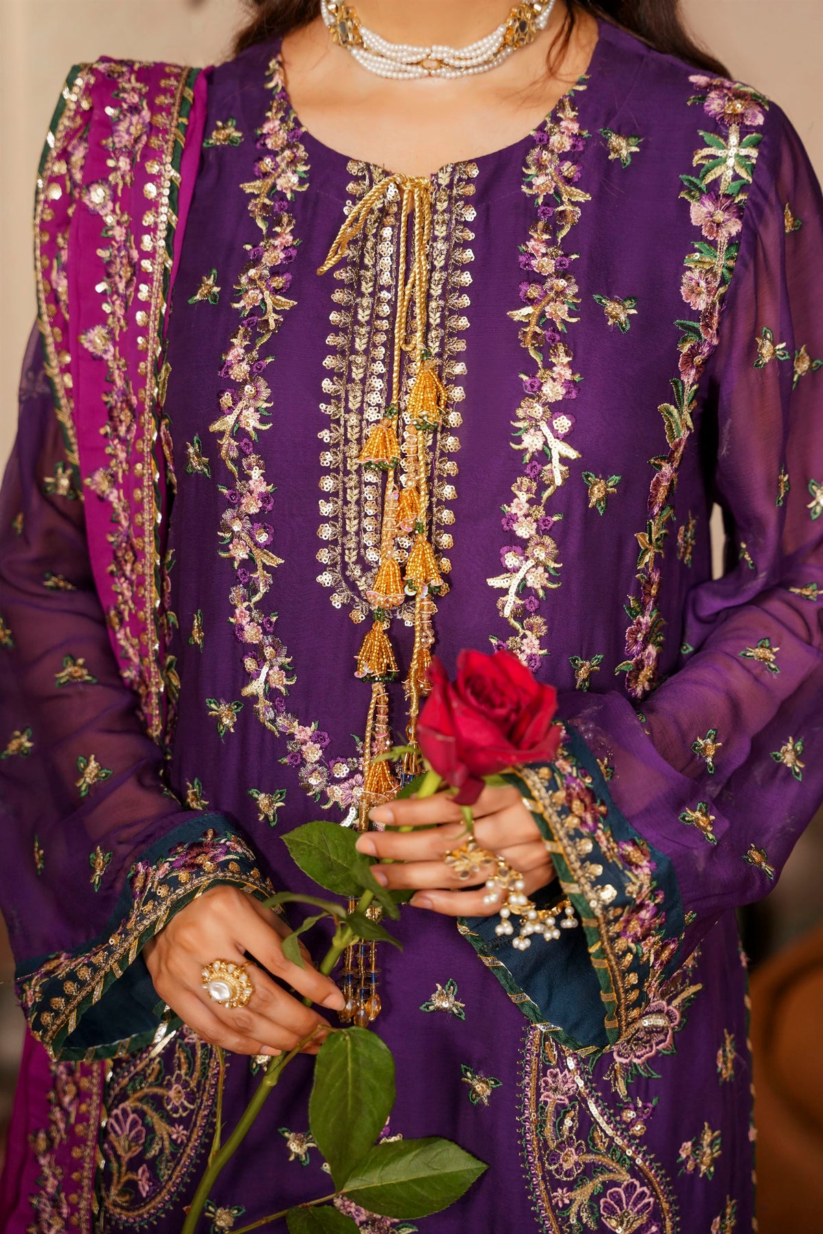 Deep Purple & Magenta Raw Silk Formal Embroidered Suit