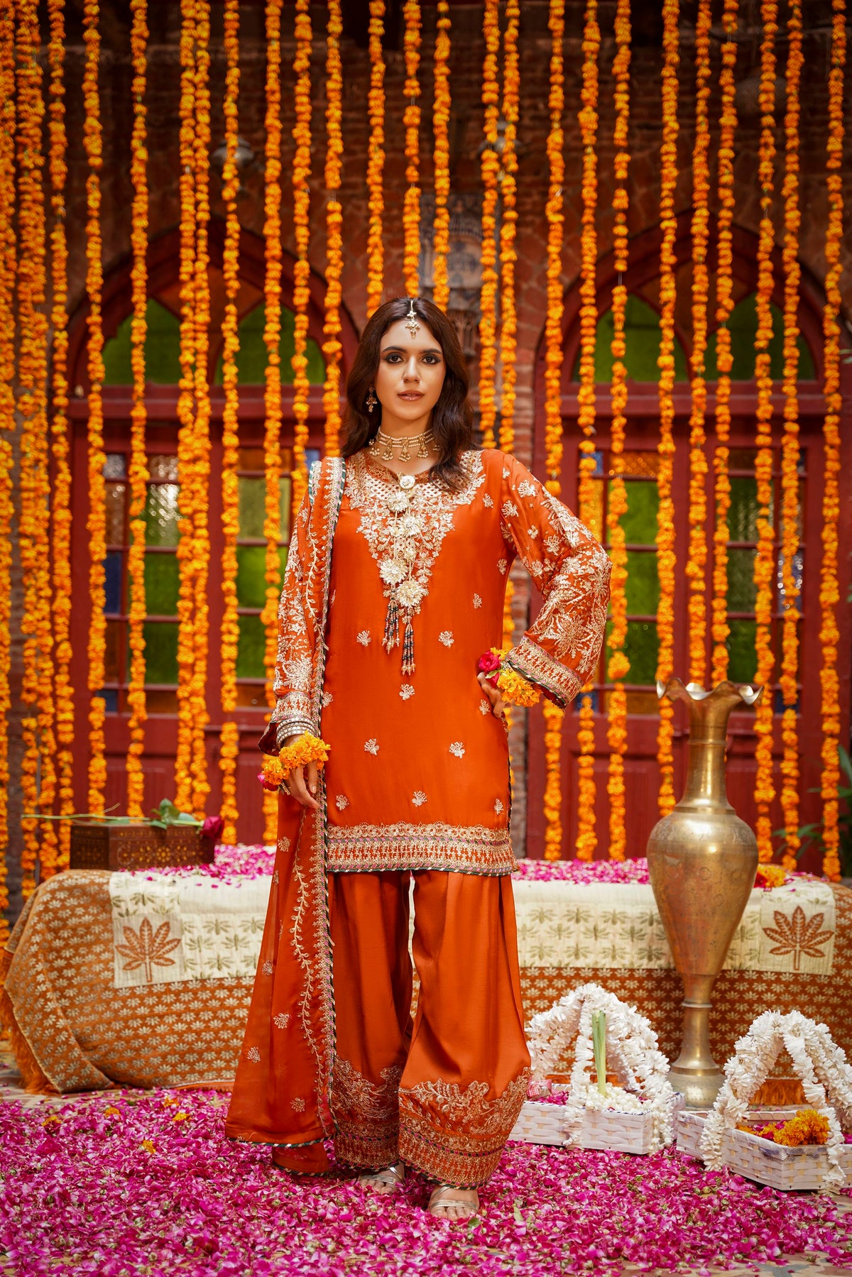 Rust Orange Heavy Embroidered Festive Suit