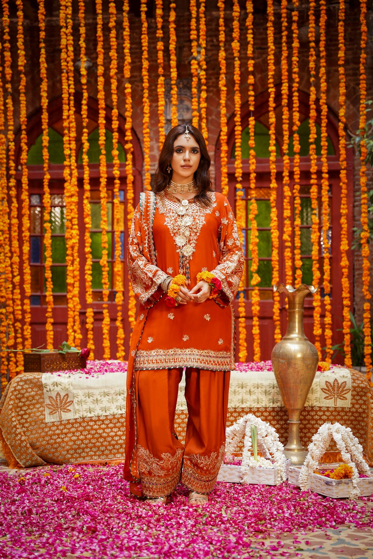 Rust Orange Heavy Embroidered Festive Suit
