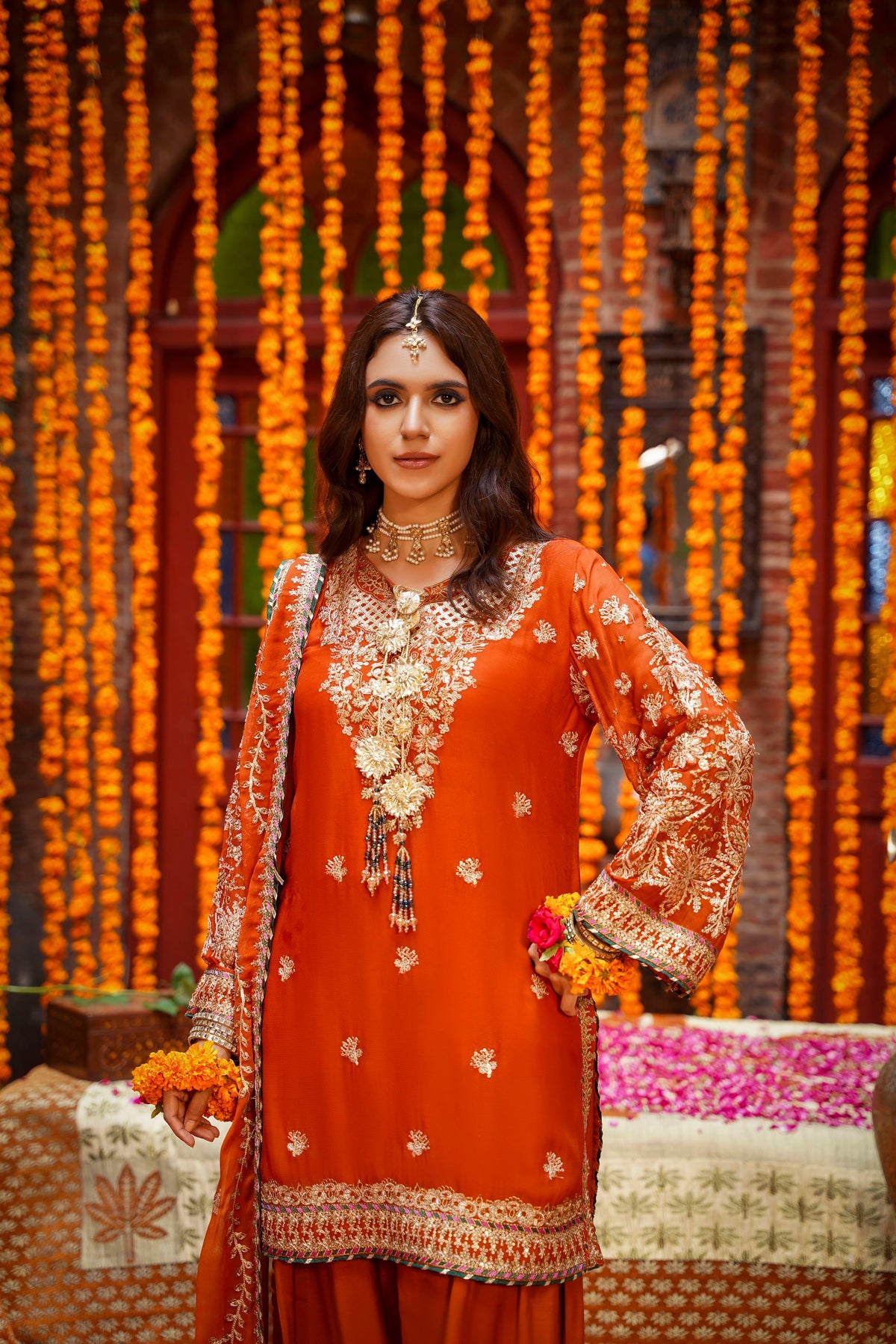 Rust Orange Heavy Embroidered Festive Suit