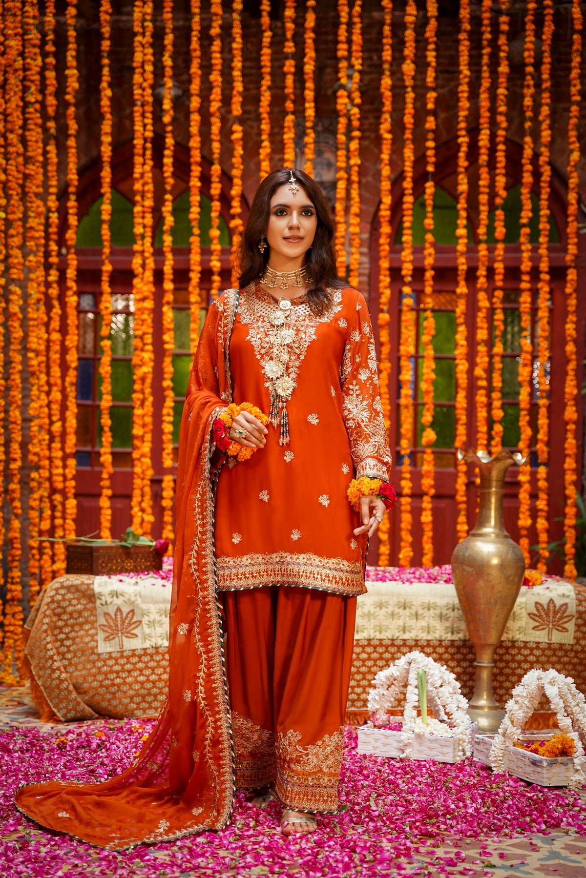 Rust Orange Heavy Embroidered Festive Suit